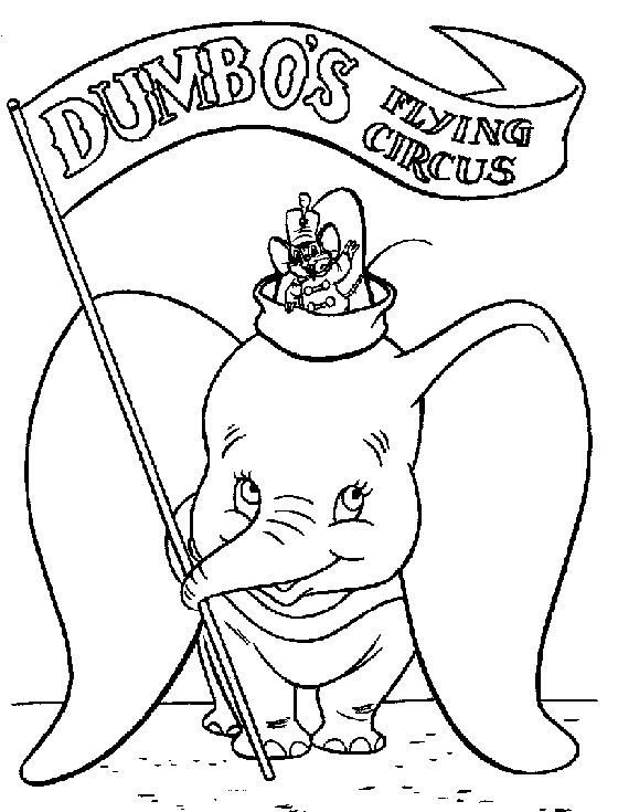 coloriage dumbo et le fanion du cirque